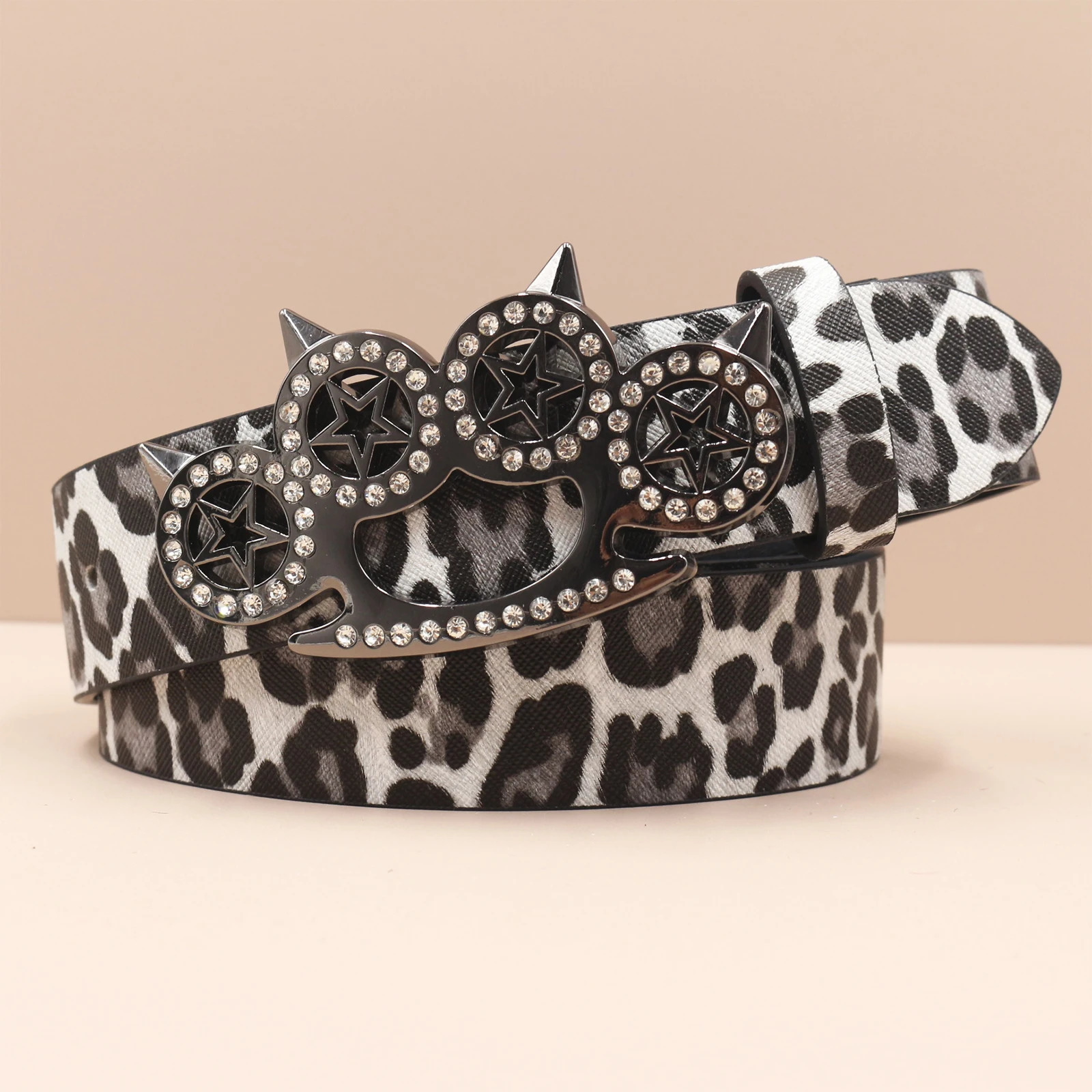 Leopard print Y2K Rhinestone Leather Belt Women Hip Hop Western Denim Shiny Pretty n Bling Adjustable Glitter Waistband 250617
