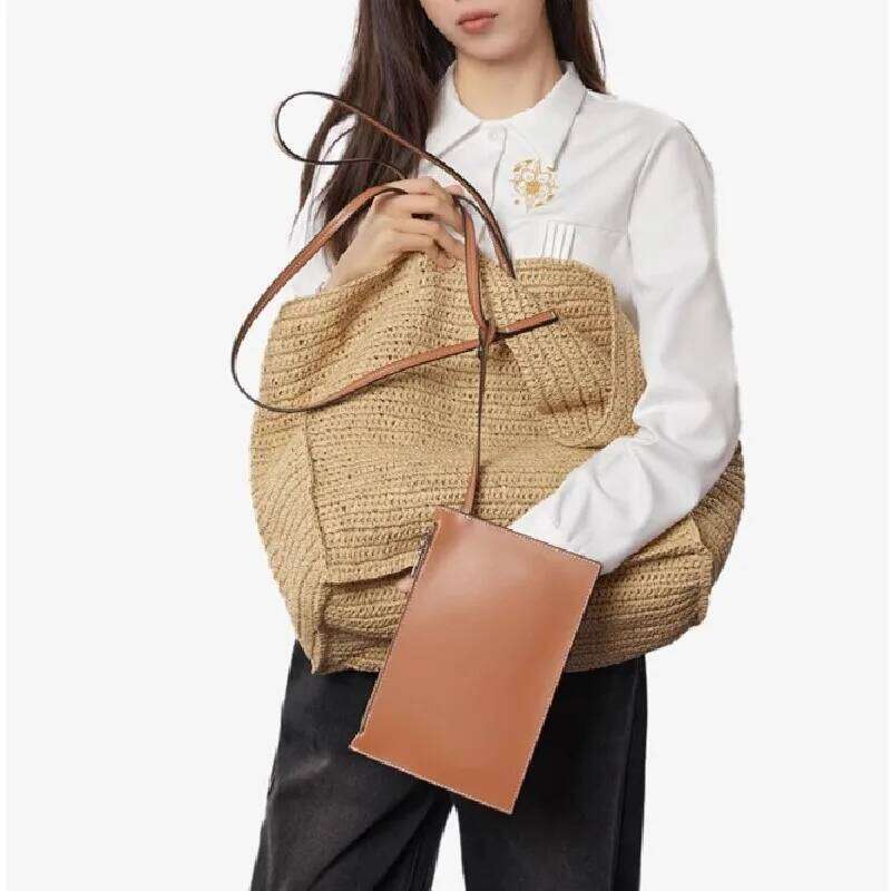 Women's Large Capacity Shoulder Summer Straw Woven Basket Handbag Fashion Female Designer Beach Bag Bali Shopper Tote
