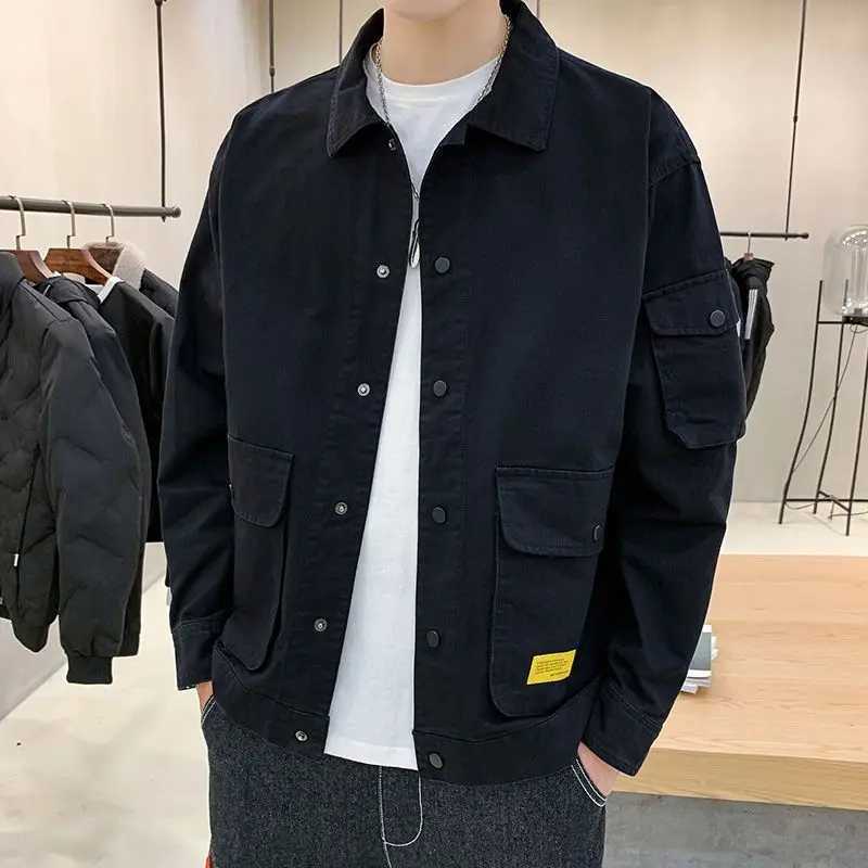 Mens Casual Jacket Spring Autumn Button Lapel Work Coat New Solid Color Multi-pocket Tops Men Fashion High Quality XJ250621
