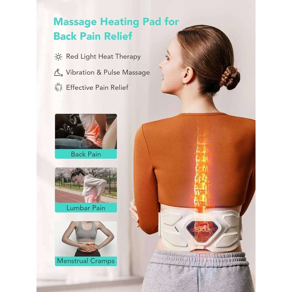 SKG Lower For Pain Relief, Adjustable Cordless Heating Pad Infrared Vibrating Back Massager Waist Lumbar Belt,Gift