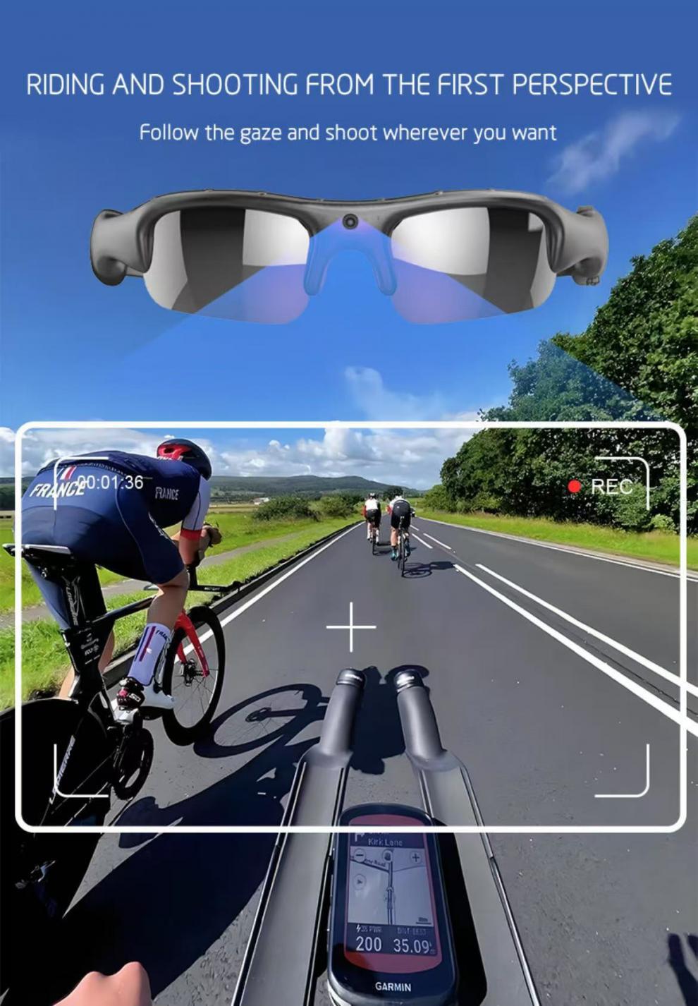 Outdoor high definition glasses recorder sports camera, wireless sports sunglasses APP intelligent video camera