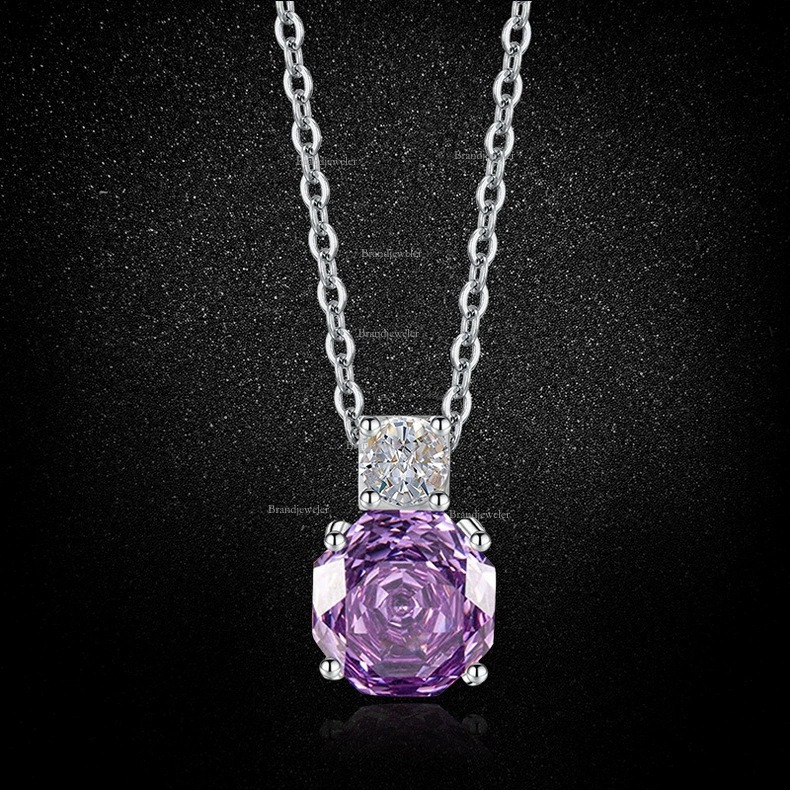 Free Delivery Millennium Rose Designer Necklace Cut Purple Kunzite Octagon Zircon Flower Necklace 2025 New Model Pendant Light Luxury Open Ring Earrin