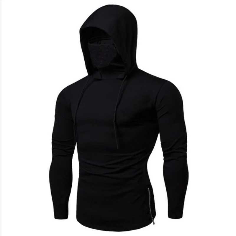 2025 New Mens Gym Thin Hoodie Long Sleeve Hoodies With Mask Sweatshirt Casual Splice Large Mask Hoodie Sweatshirt Hooded Tops XJ250621