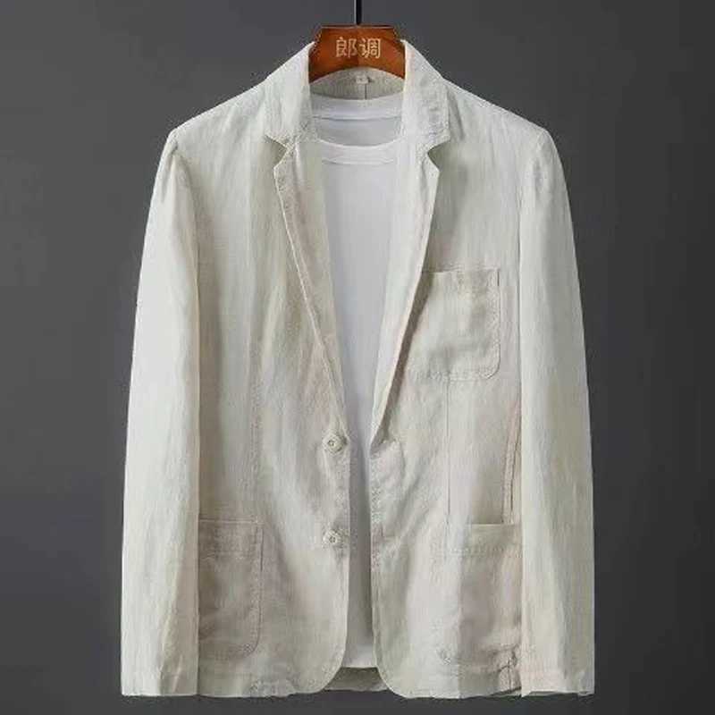 2025 Spring Autumn Men Blazer Jacket Solid Slim Casual Business Breathable Tops Cotton Linen Suit High Quality Coat Male Clothes XJ250621