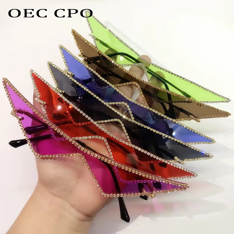 Diamonds Fashion Sunglasse Women Rimless One Piece Sun Glasses Female Rhinestone Goggle Punk Triangle Eyewear UV400 250617