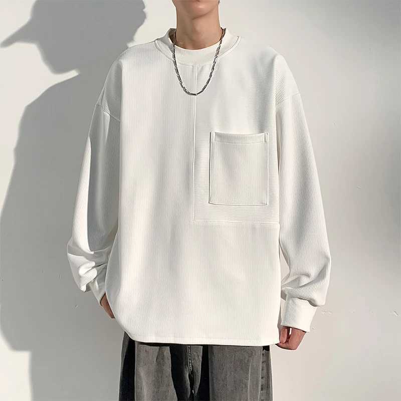 Mens Sweatshirt Round Neck Spring and Autumn Solid Color Round Neck Sweatshirt Mens Loose Sweatshirt Korean Version Trendy TopXJ250621
