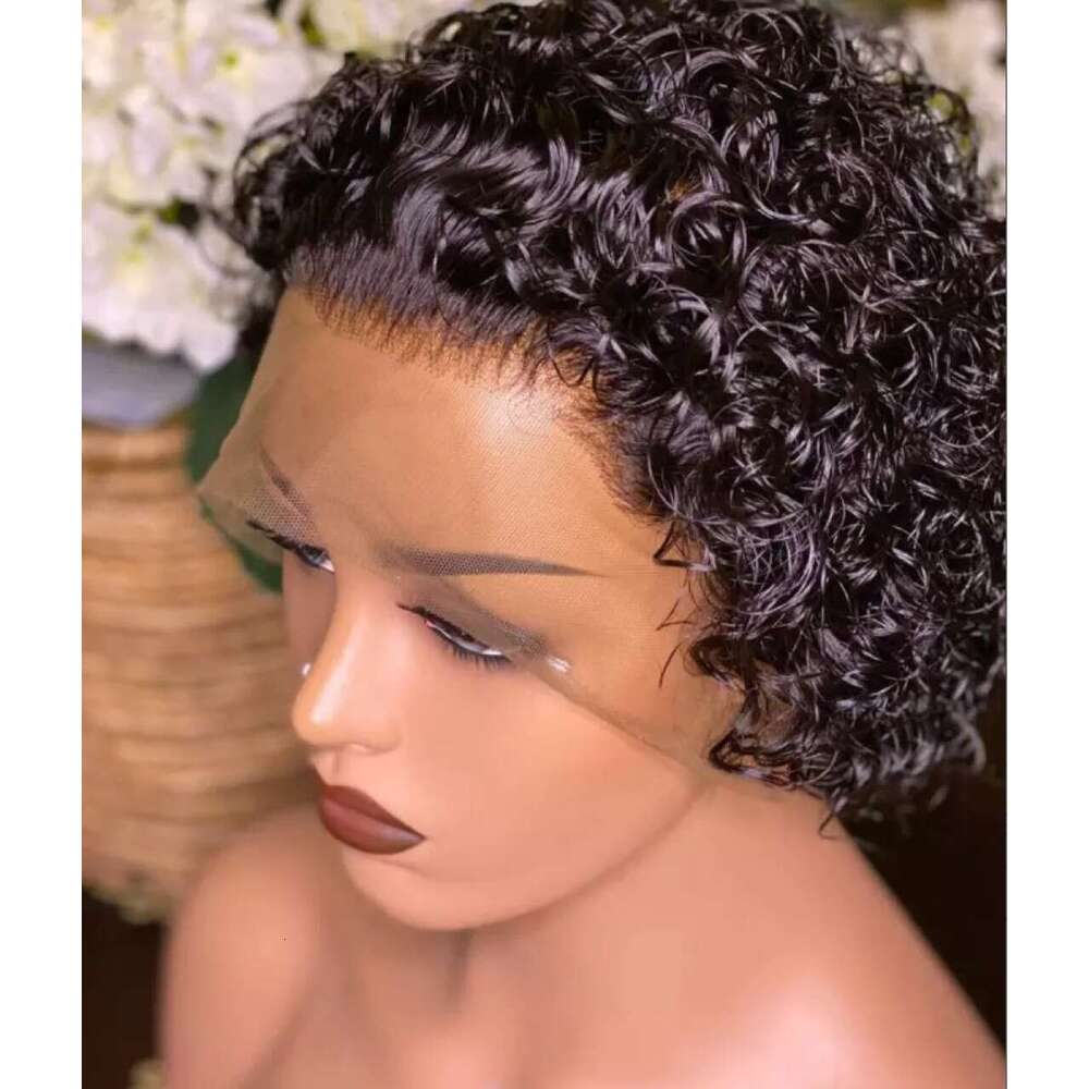 Black Middle Part With Hand-Tied Curly Short Hair Synthetic Wig For Women