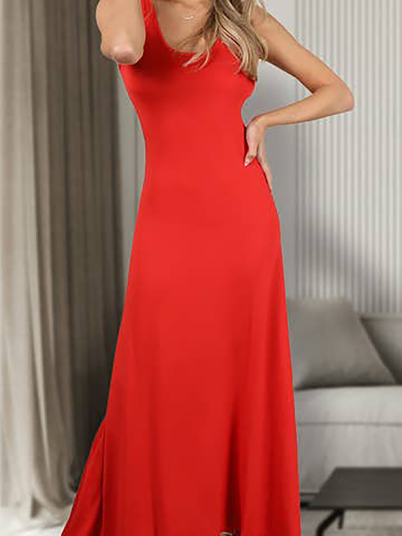 2025 New Fashion Sleeveless Vest Solid Color Knit Long Dress Skin-friendly and Breathable AWDMD0190