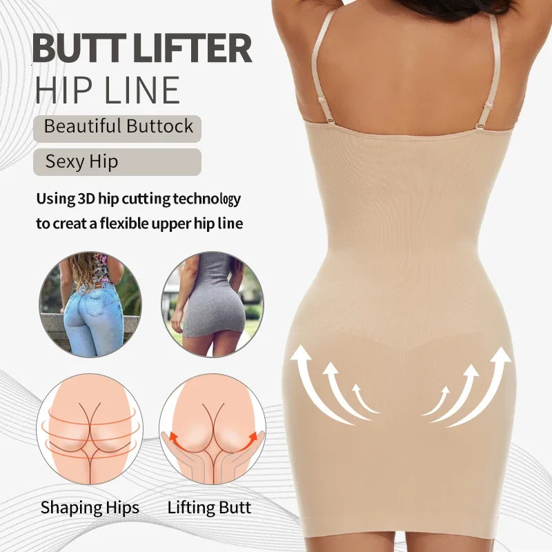 Women Shapewear Full Slip Tummy Control Crew Neck Cami Mini Under Dress Smooth Body Shaper Spaghetti Straps Lingerie 250617