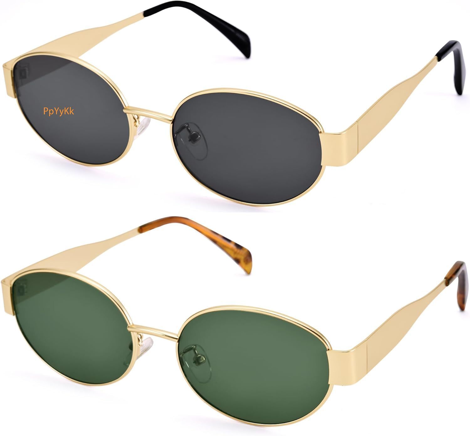 Designer sunglasses Retro Oval Sunglasses for Women Men - Trendy Gold Sun Glasses - Fashion Metal Frame Shades