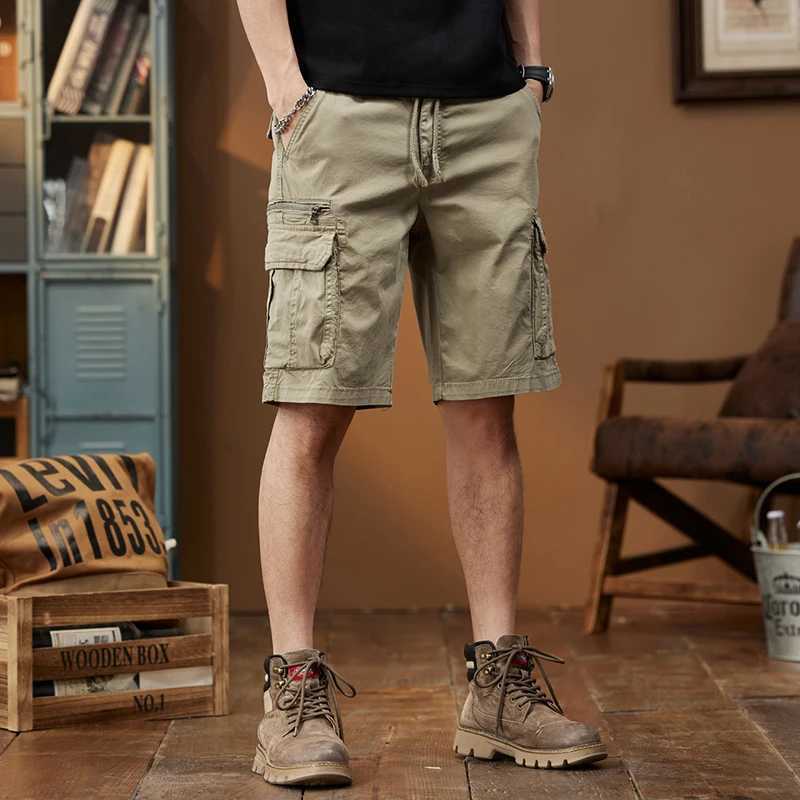 New Men Summer Shorts Pants Multi-Pockets Mens Shorts Casual Male Cargo Shorts Pants Fashion Zipper Elastic Waist Kpop Trendy W250621
