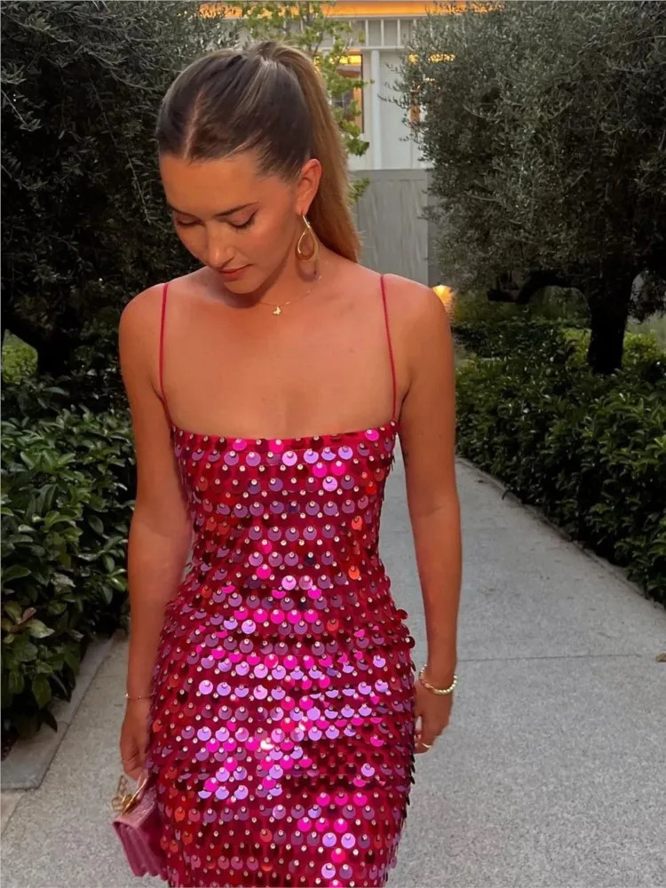 Beaded Irregular Slip Dress Sequin Holiday Halter Boho Long Dresses Sparkling Sexy Backless Slim Fit Suspender Evening Robes 250617