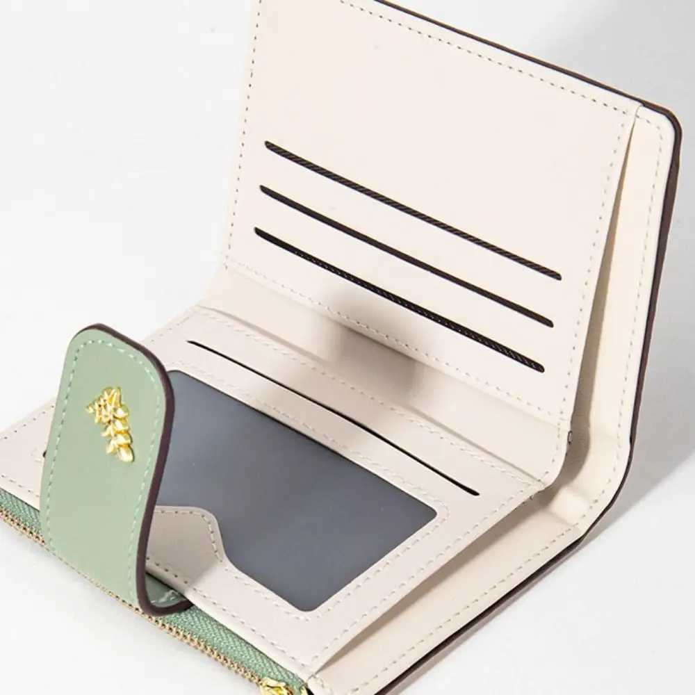 Slim PU Leather Short Wallet INS Multi-Cards Zipper Coin Purse Hasp Small Flowers Card Bag Wallet Zipper Hasp For Women Z250621