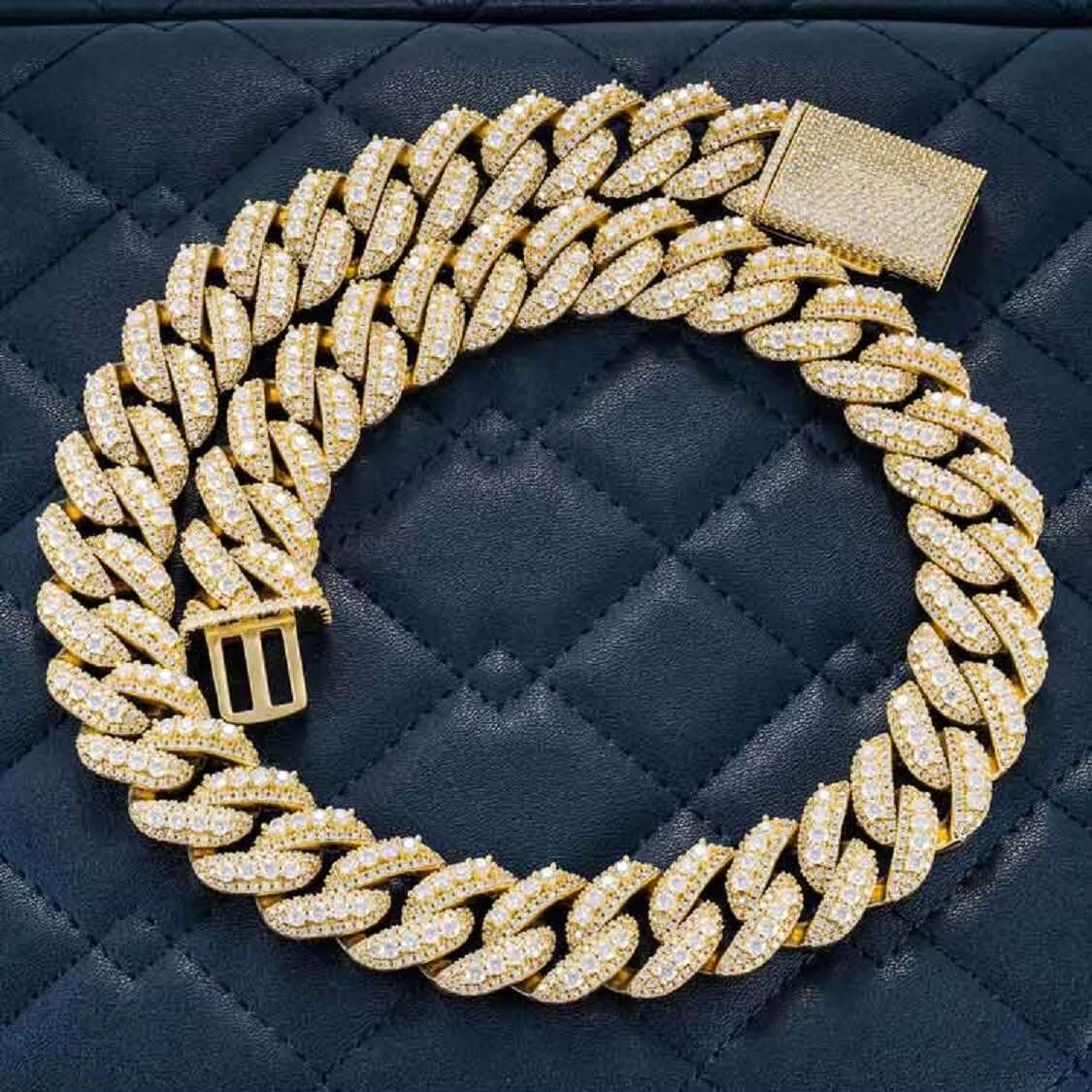 Gold plated 925 sterling silver cuban chain with high quality moissanite diamonds iced out heavy bling bust down jewelry design