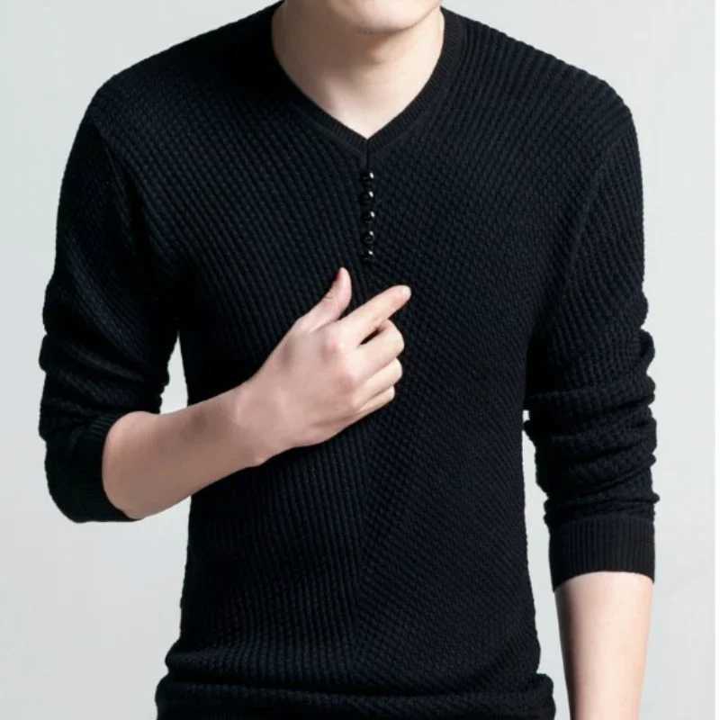 Spring Autumn Sweaters Pullover Men V Neck Men Sweater Casual Long Sleeve Brand Mens Slim Fit Knitted Sweaters Pullovers Z250621