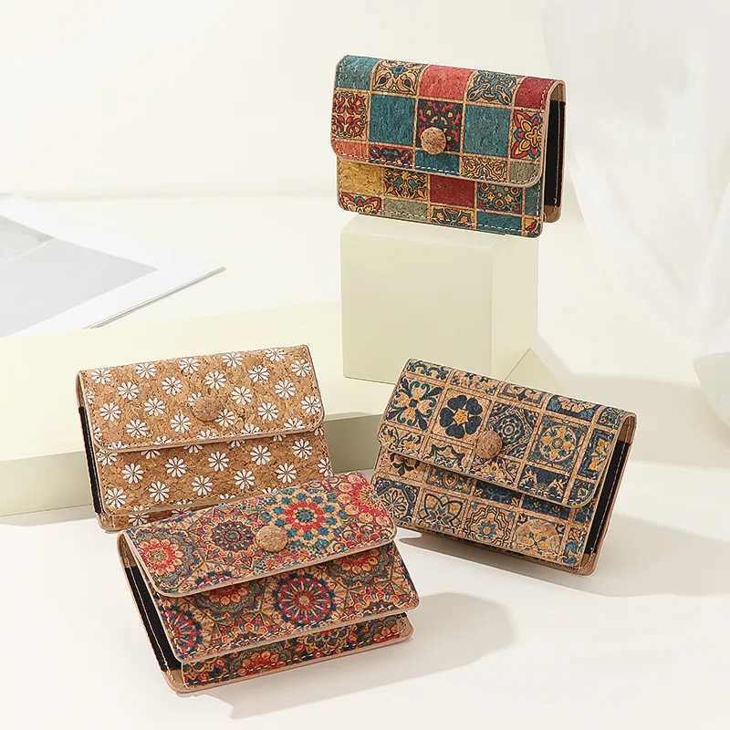 Vintage Cork Grain Organ Card Case Printed Coin Purse Women Men Card Holder Mini Wallet Key Change Purses Long CluTCh Bag Z250621
