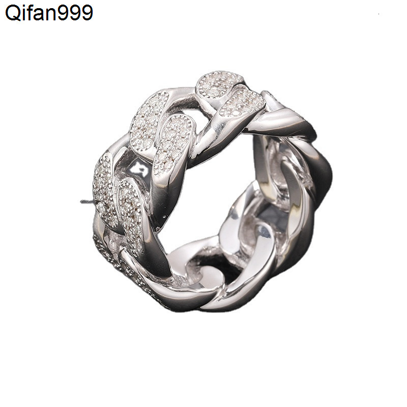 Blues Luxury Design Sterling Silver 925 Cuban Ring High Quality Gold Color Iced Out Moissanite Cuban Link Ring for Women