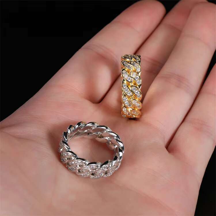 Iced Out Cubic Zirconia Cuban Ring Men Women Gold Plated Miami Cuban Link Chain Ring CZ Diamonds Finger Ring