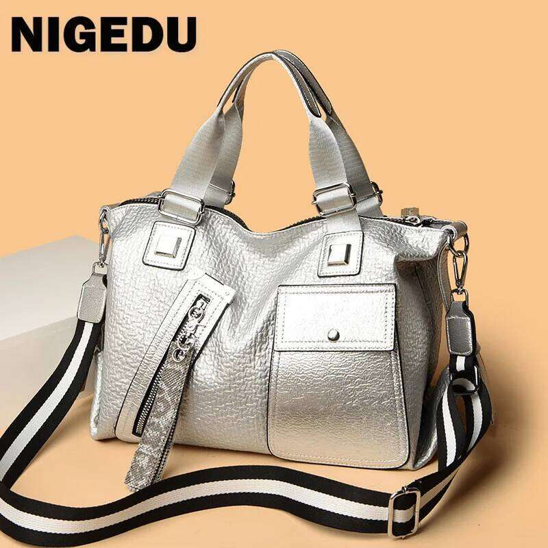 Genuine Leather Women Handbag Large Capacity Ladies Shoulder Messenger Bag Designer Hot Drill Female Big Totes Sier