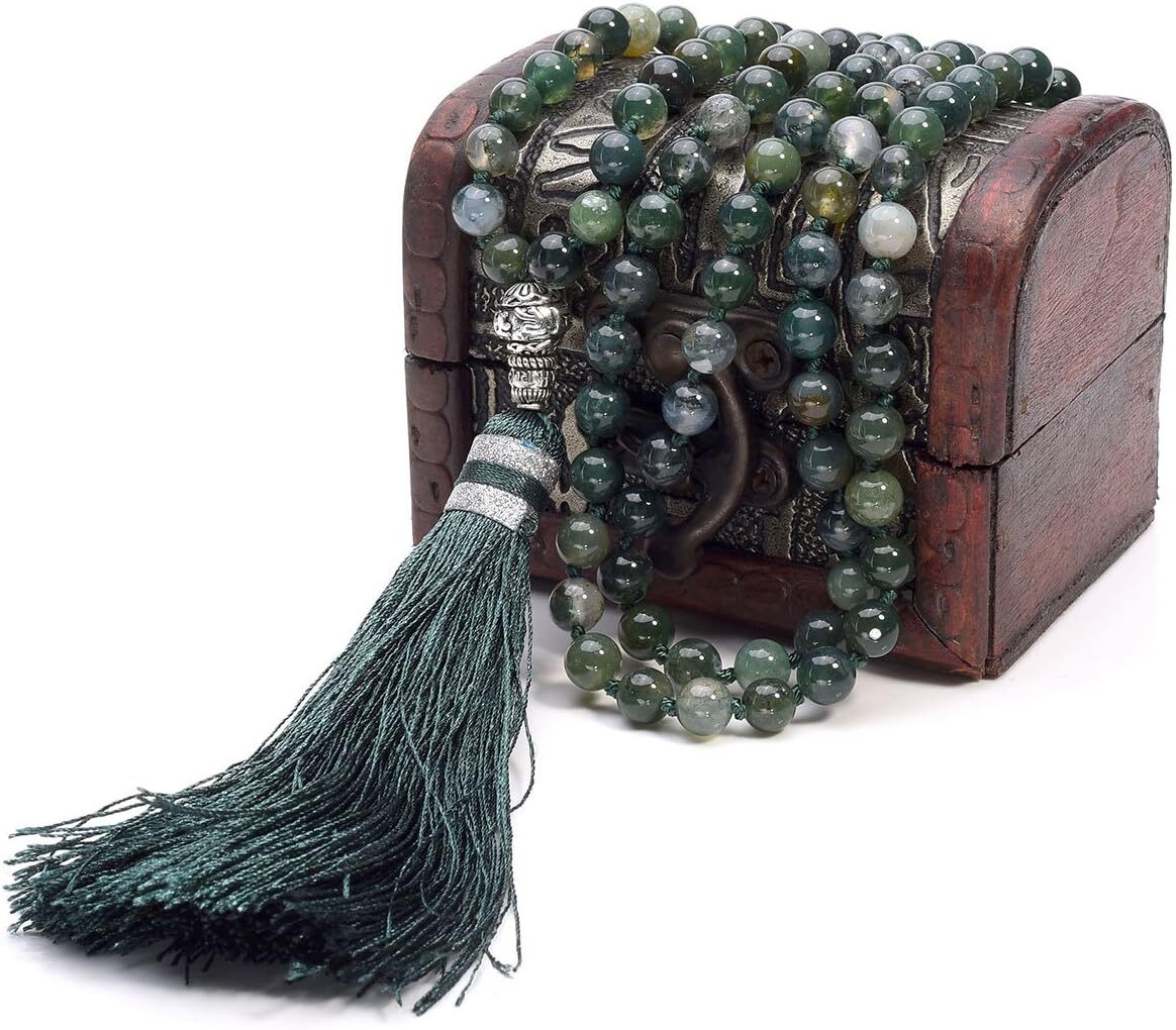Divine Protection Top Plaza Womens 108 Mala Prayer Beads Wrap Necklace with Long Tassel Healing Crystal Stone Necklaces Yoga Meditation Reiki Quartz J