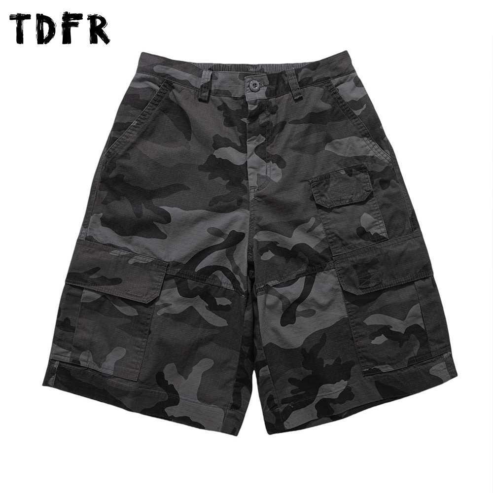 Camouflage Cargo Shorts Mens Pocket Summer Safari Style Elastic Waist Loose Wide leg knee-length shorts Men W250621