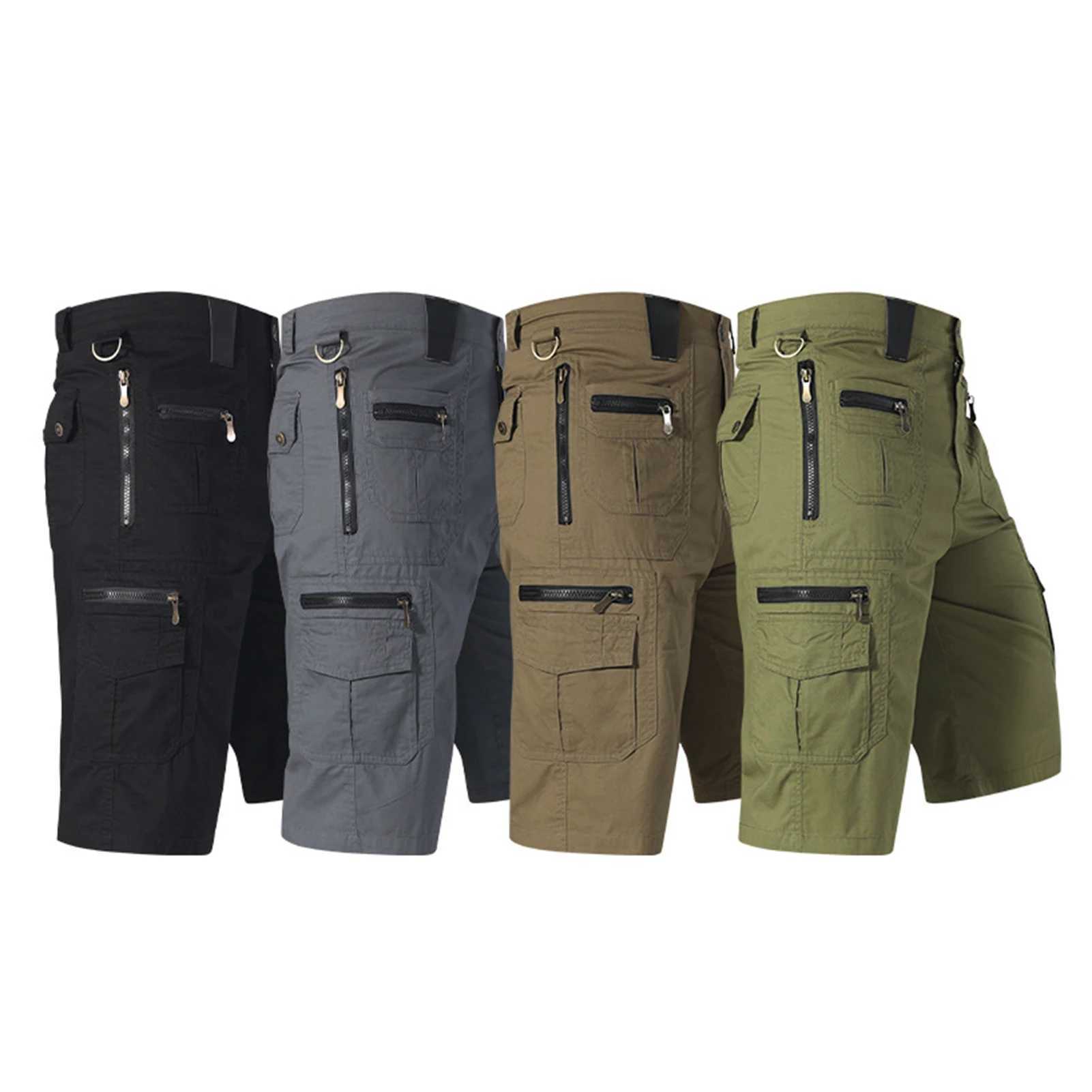 Trendy Drawstring Cotton Camouflage Print Multi Pockets Cargo Pants Loose Type Men Cropped Pants Daily Clothes W250621