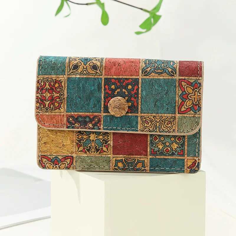 Vintage Cork Grain Organ Card Case Printed Coin Purse Women Men Card Holder Mini Wallet Key Change Purses Long CluTCh Bag Z250621