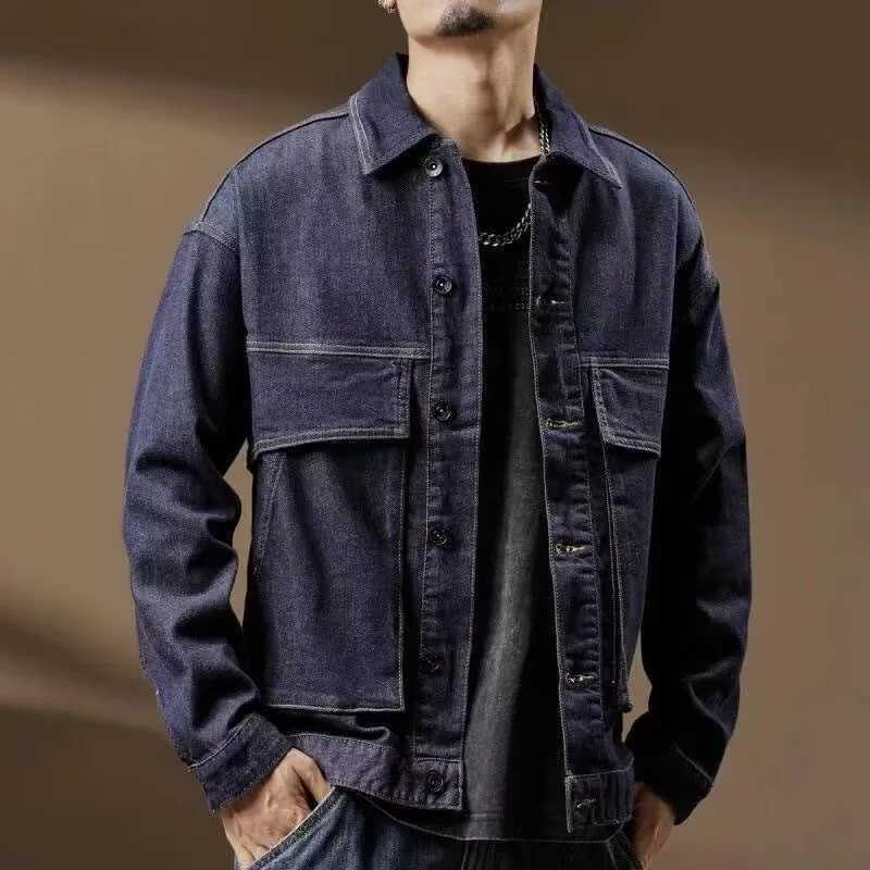 Oversize Retro Denim Jacket For Men Spring Autumn Fashion Loose Jeans Top American Vintage Large Pocket Workwear Coat Streetwear XJ250621