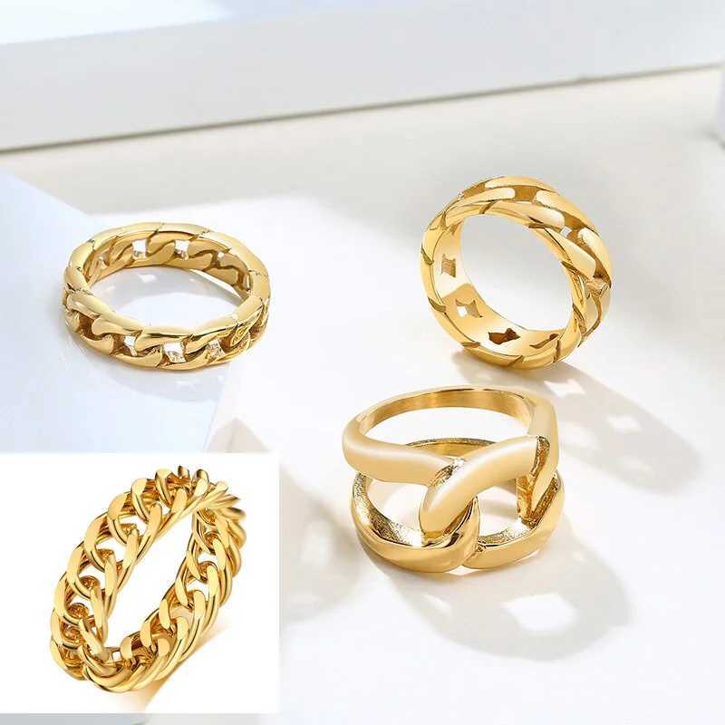 6mm Thick Chunky Chain Ring Cuban Curb Link Stainless Steel Stylish Ring for Women Girls V250620