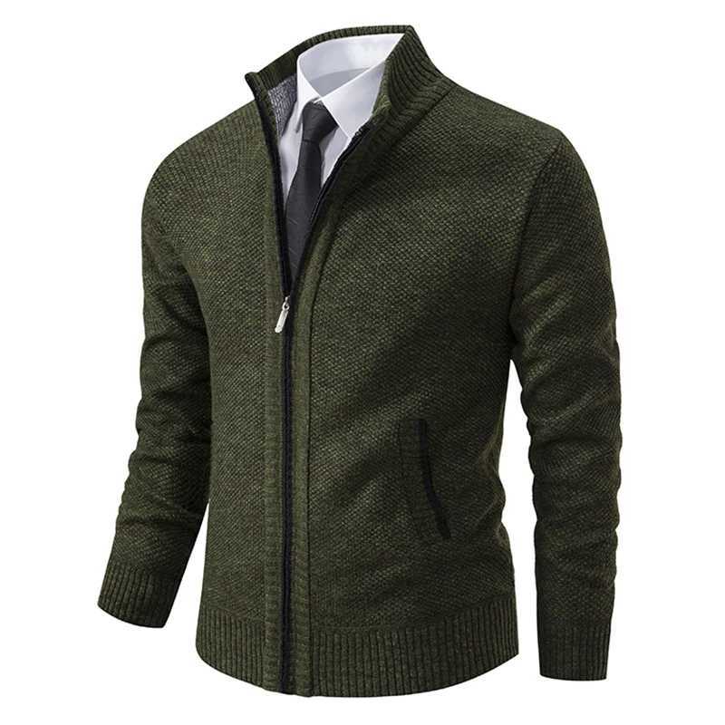 Autumn And Winter New Mens Casual Sports Coat Solid Color Stand Collar Sweater Grab FLeece Warm Zipper Cardigan Z250621