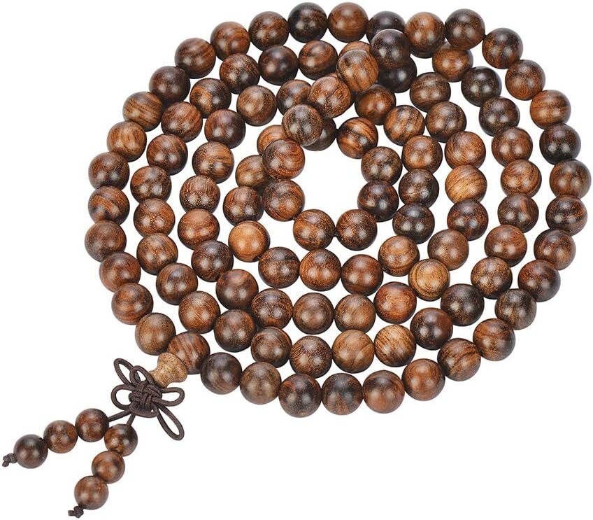 Buddhist Consecration Beads Bracelet Attract Prosperity Ward Off Evil 108 8mm Prayer Meditation Sandalwood Elastic