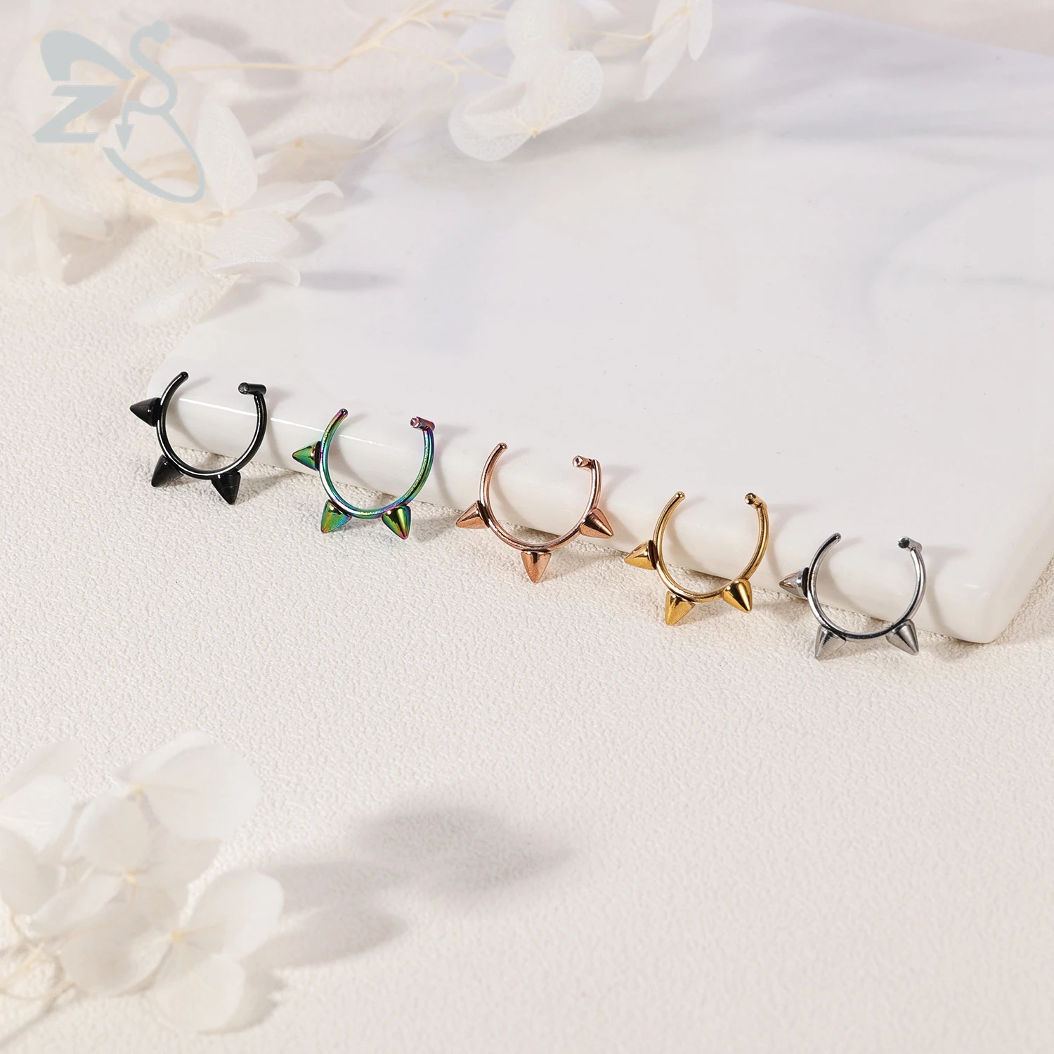 ZS 5pcs/lot Stainless Steel Lip Labret Stud For Women Men Ball Spike Faux Lips Piercings Non-Piercing Body Piercing Jewelry 250617