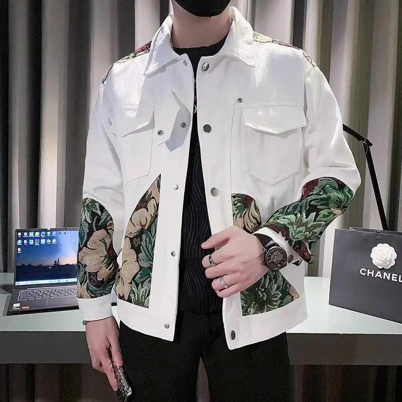 Spring Autumn New Fashion Turn-down Collar Long Sleeve Embroidery Jacket Mens Clothing Trend Korean Casual All-match Loose Tops XJ250621