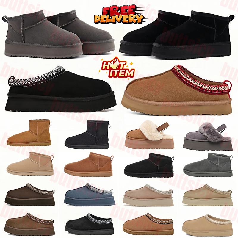 designer slippers tasman fur slides classic mini uggssandal platform boot Suede Tazz Shearling Disquette Slipper men women shoes Ankle mules winter booties