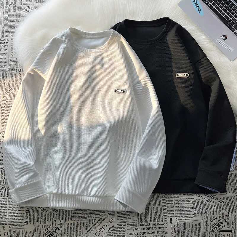 Waffle Sweatshirt 2025 New Spring Round Neck Long Sleeve Pullover Sweatshirt Casual Loose Fit Top XJ250621