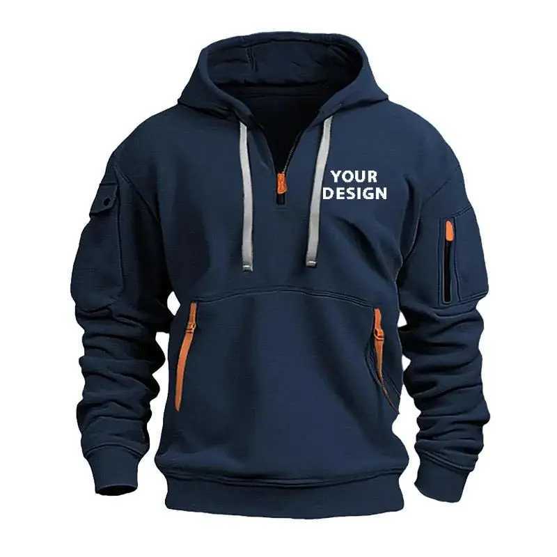 European New Mens Sports Zipper Arm Pocket Loose Casual Sweatshirt Customize Your Dropped Shoulder Hooded Jacket Pullover XJ250621
