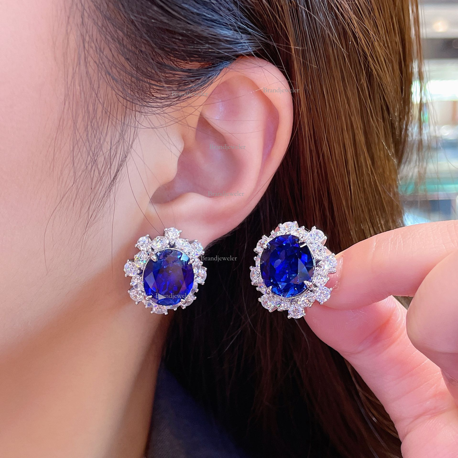 Cover Blue Designer Necklace Spinel Free Delivery Blue Corundum Fluorescent Light Color-changing Open Ring Women's Elegant Model Pendant Earrings