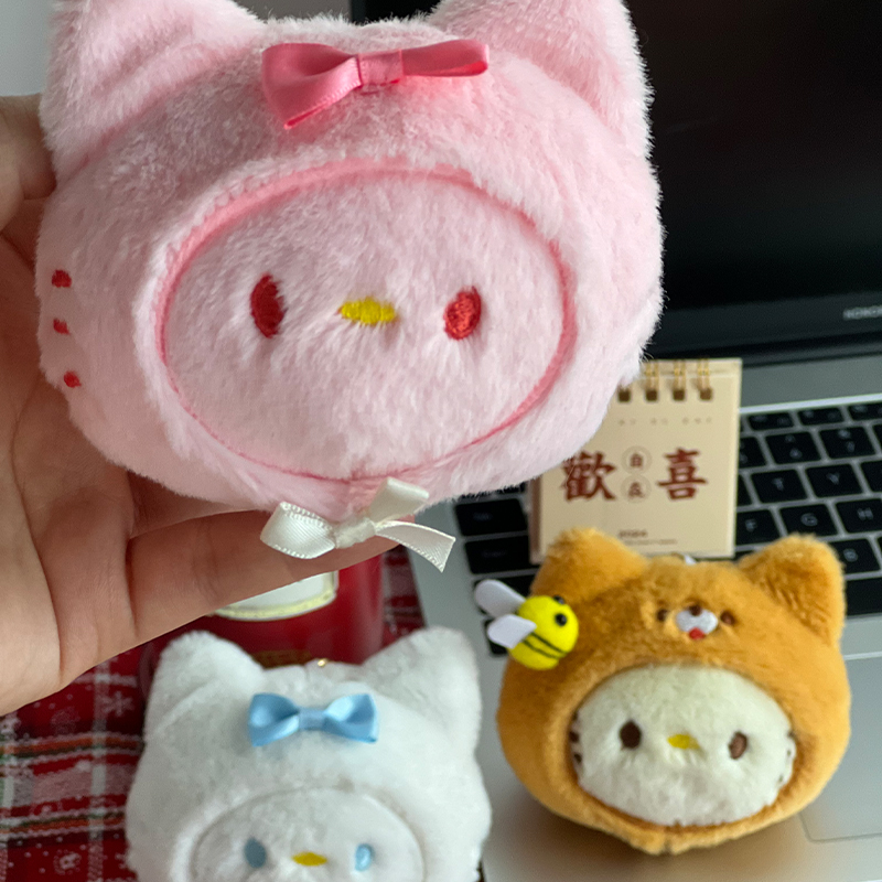 Whimsical Kitty Face Keyring Kuromi Trinket Handmade Plushie Doll Pendants Ornament Perfect for Personalized Gifts Toys for Ages 2-4 Wholesale