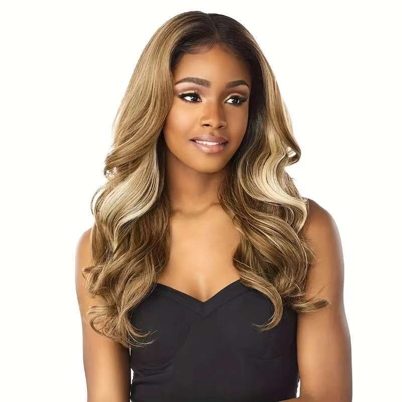 Women's Dyed Gradient Front Lace Middle Part Long Curly Big Waves Synthetic Hair Wig