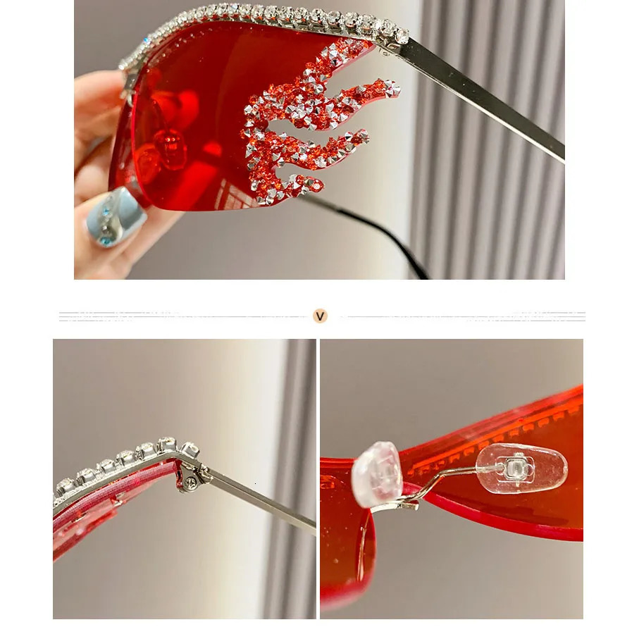 Vintage y2k Diamond Sunglasse For Female Rimless Sun Glasses Metal Punk Crystal Shade UV400 250617
