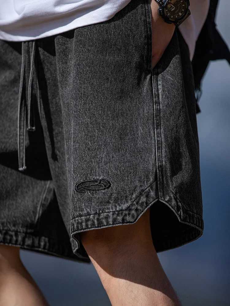 Mens Vintage Washed Cargo Shorts Summer 2025 Embroidered J-Style Loose Fit Drawstring Streetwear W250621
