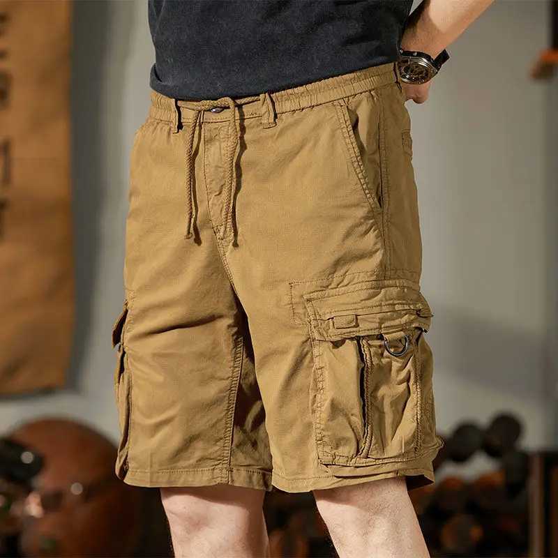 With Pockets Mens Short Pants Elastic Waist Mens Cotton Cargo Shorts Harajuku Loose Big and Tall Vintage Wide Summer Casual Y2k W250621