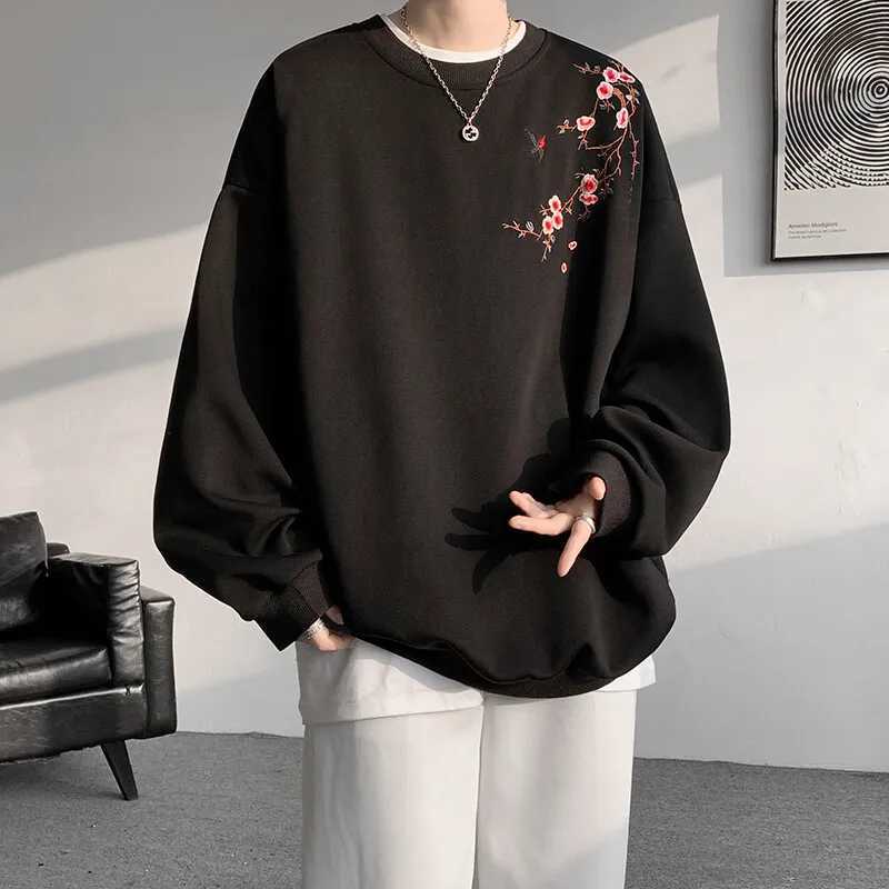 New Chinese Style Pull On Sweatshirts Men Fashion Embroidery Casual Hoodie Male Round Neck Loose Spring Autumn Streetwear Tops XJ250621