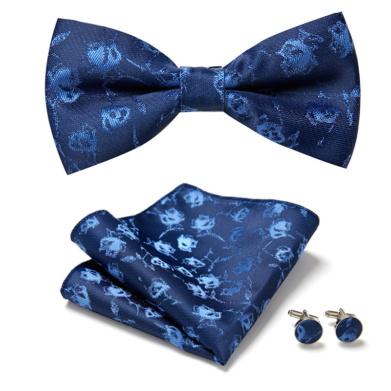 Black Floral Solid Self Tie Bow Tie Men Fashion Butterfly Silk Formal Business Wedding Party Bowtie Handkerchief Set DiBanGu 241225