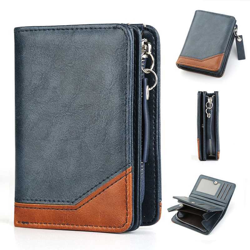 New Men Large Capacity Short Wallet With Zipper Coin Pocket Pu Leather Vintage Male Short Money Purse Card Holder Z250621