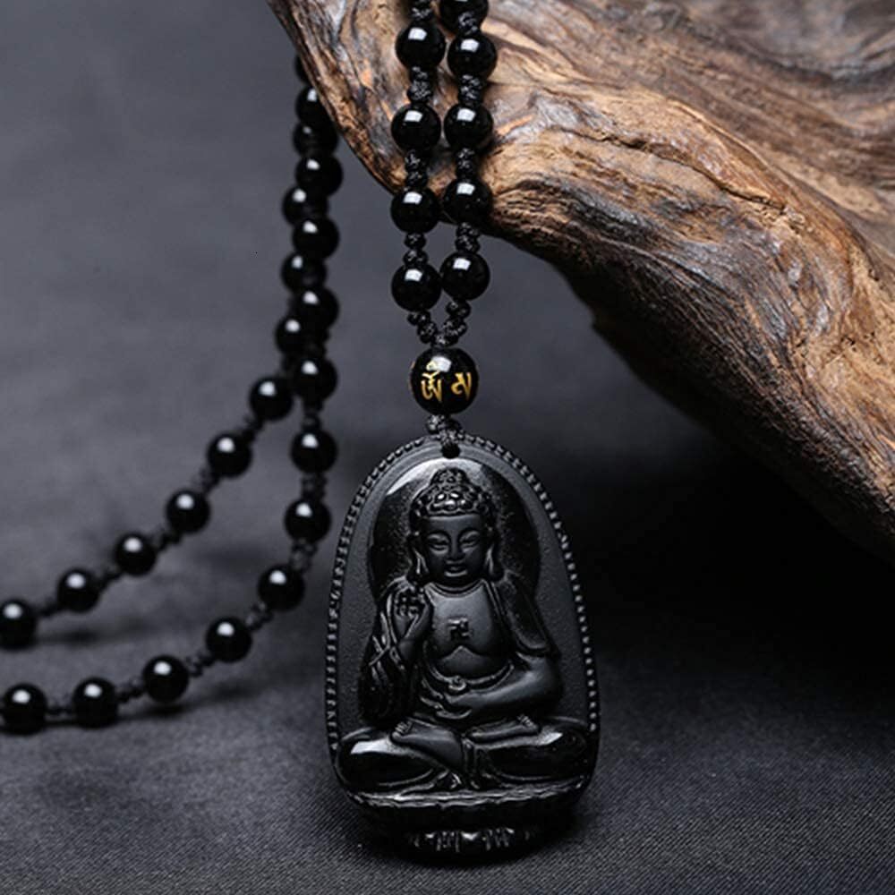 Attract Prosperity Obsidian Necklace Lucky Amulet Protection Pendant with Extended Bead Chain Ward Off Evil Healing Crystal Stone Talisman Necklaces J