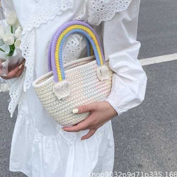 Free Shipping Designer Bag New Niche Design Luxury Bag Tote Bag Fashion Handbag Cotton Thread Rainbow Bag Baby Full Moon Wedding Favor