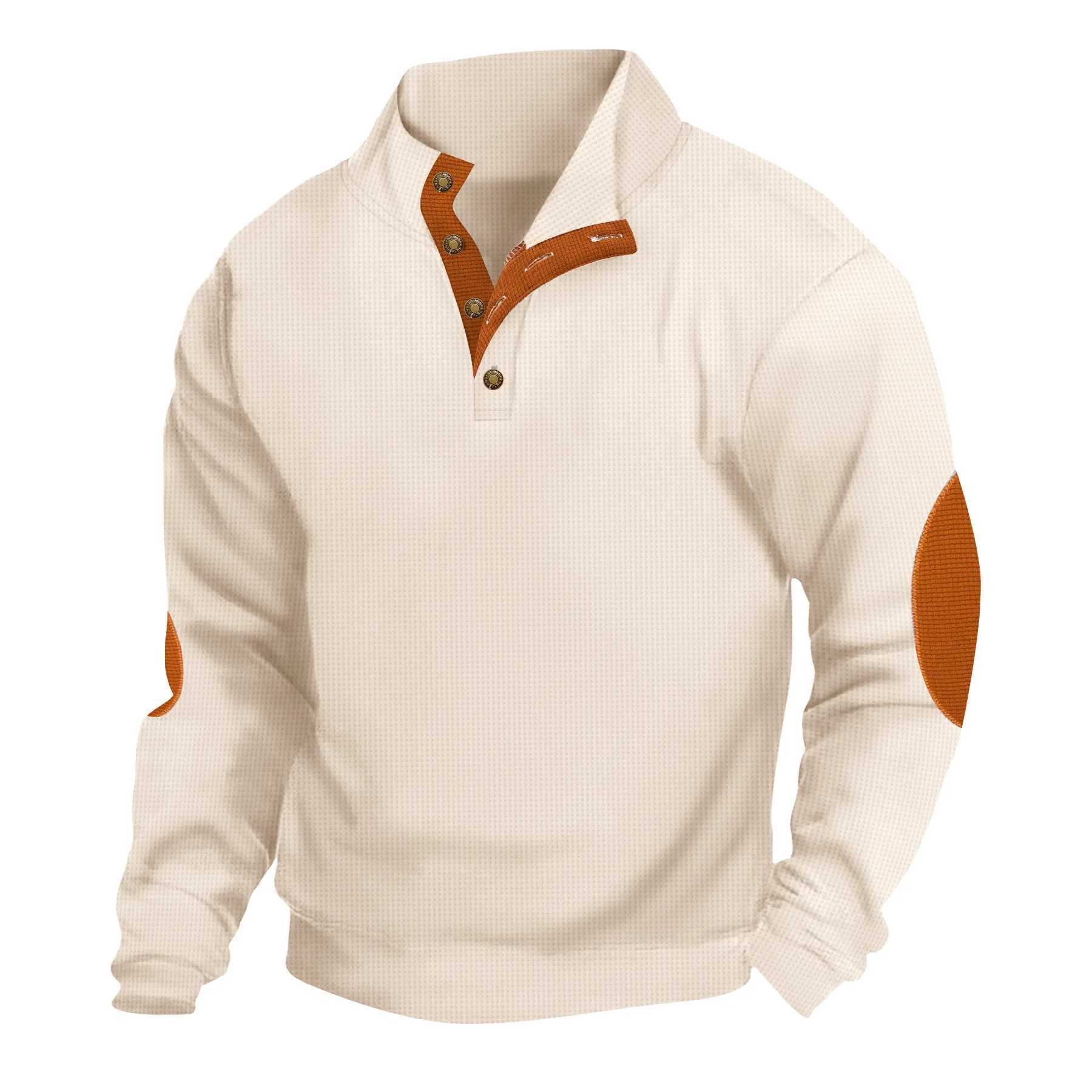 2025 Mens Casual Fashion Waffle Long-SLeeved Henry Shirt Spring And Summer Small Stand Collar Business Outdoor Z250621