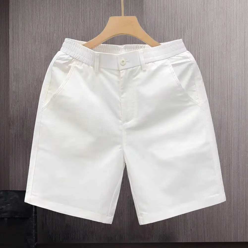 Men Elastic Waist Shorts Mens Summer Casual Shorts Mid-rise Elastic Waistband Beach Shorts Solid Color Straight Wide Leg Loose W250621