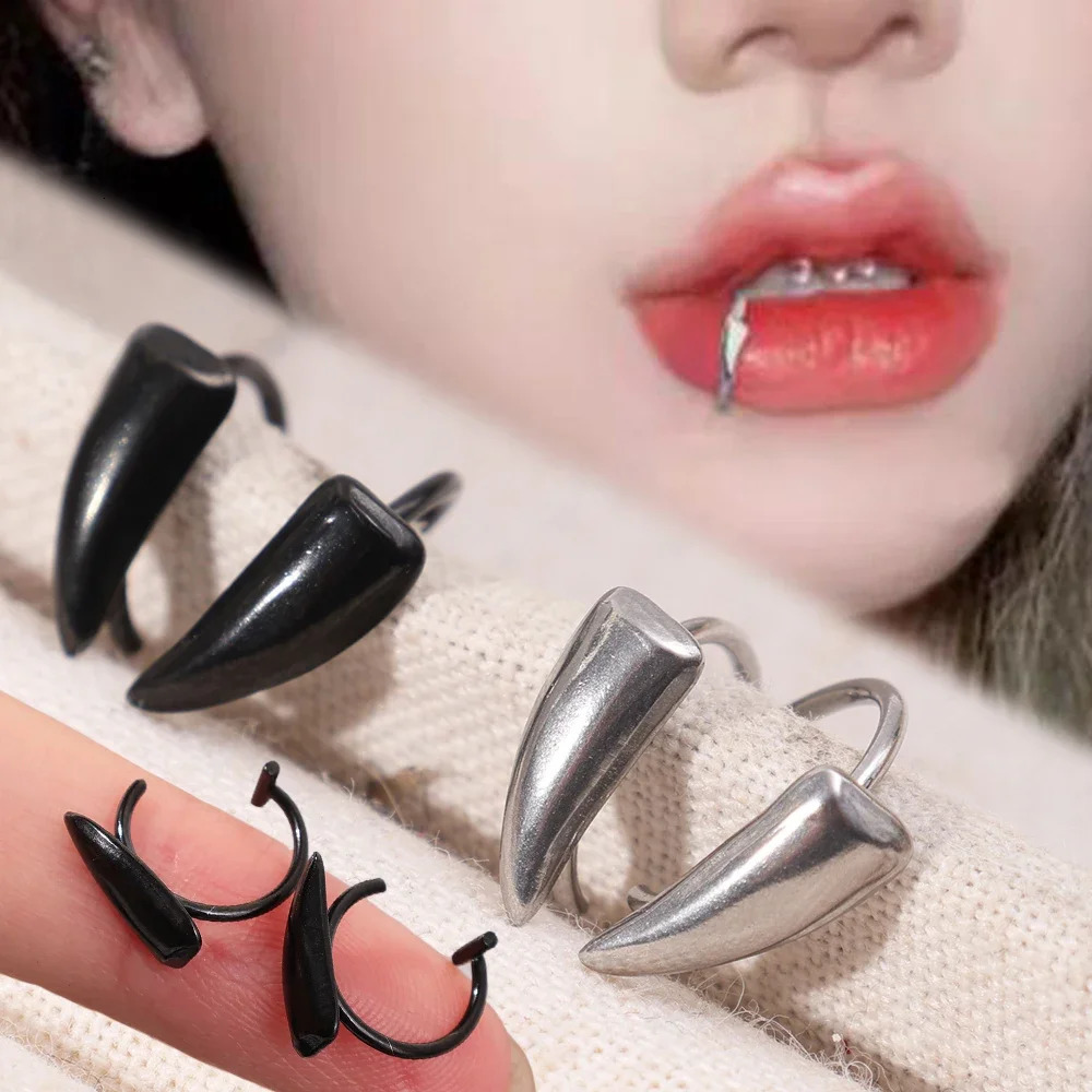 Stainless Steel 3D Lip Clip Unique Fangs Without Holes Lip Clips Men Women Without Holes Lips Ring Halloween Jewelry Accessories 250617